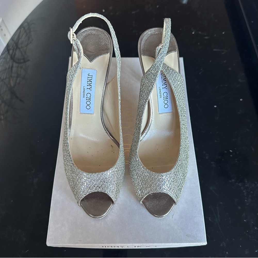 Jimmy Choo Nova Sparkly Glitter Open Toe Platform… - image 3